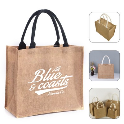 Natural Jute Tote Bag with Soft Cotton Handles