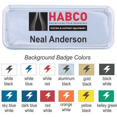 Round Corner Name Badge w/Silver Frame (3"x 1")