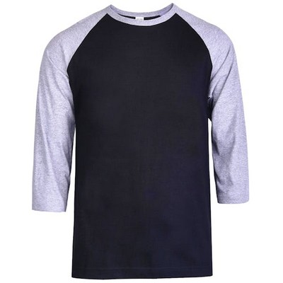 Men's 3/4 Sleeve Baseball T-Shirt - Small, Gray/Black (Case of 20)