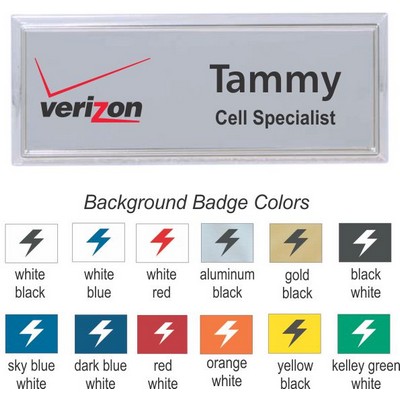Square Corner Name Badge w/Silver Frame (3"x 1")