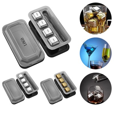 Reusable Stainless Steel Ice Cubes Set w/ Tongs