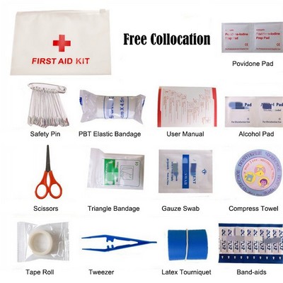 Emergency First Aid Kit Packed In Frosted Plastic PE Zipper Bag Or Ziplock Bag