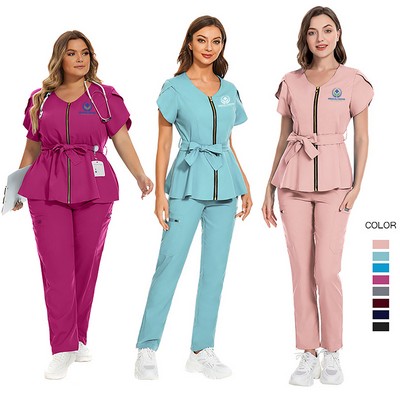 Women's Scrub Set-V-Neck Top & Drawstring Pants