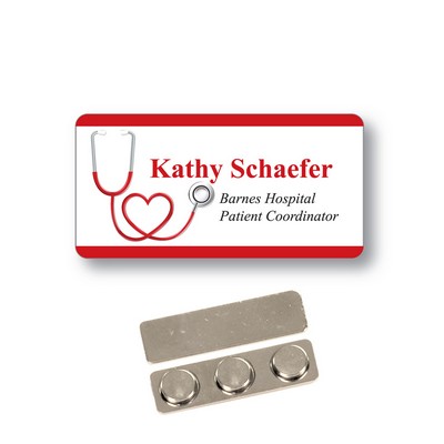 Name Badge - 1.5 X 3 Inch, White Plastic. Full Color