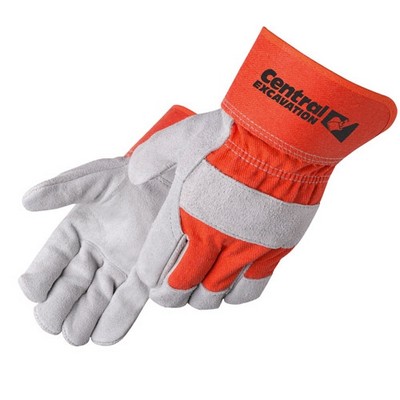 Gray Select Split Cowhide Work Gloves w/Orange Red Canvas Back (Men's Large)