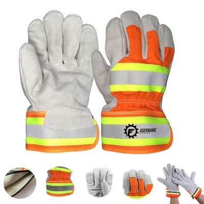 Hi-Vis Split Leather Gloves w/ Safety Cuff