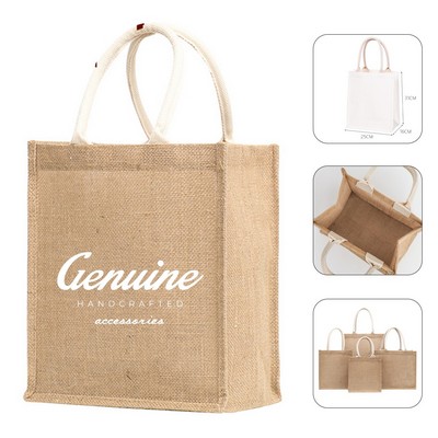 Natural Jute Tote Bag with Cotton Handles