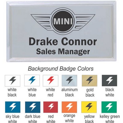 Square Corner Name Badge w/Silver Frame (3"x 1½")