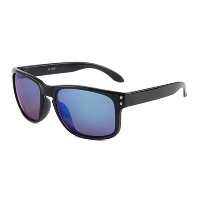 Recycled Event Sunglasses - Purple Mirror Lenses - Black Frames