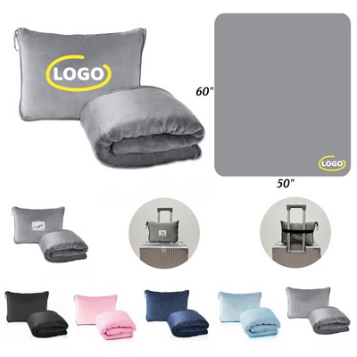 50" x 60" Fleece Travel Blanket&Pillow with Carabiner--Embroidery--Delivery within 35 days