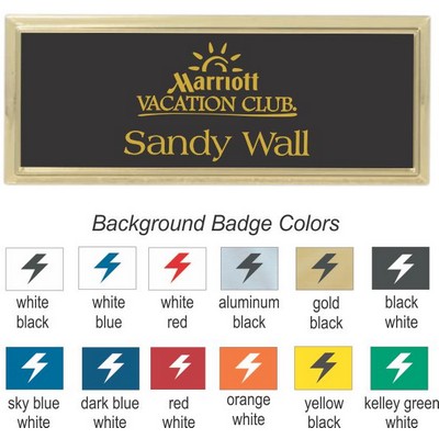 Square Corner Name Badge w/Gold Frame (3"x 1")