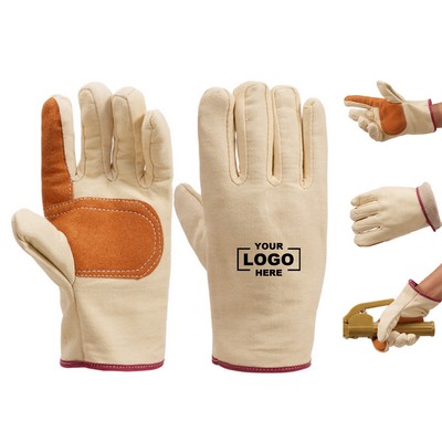 Heavy Duty Canvas Work Gloves with Leather Palm, Heat Resistant for Welding