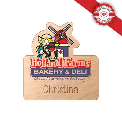 USA Made UV Inkjet & Engraved Wood Badge Personalized – Custom Shape (6-10 Sq. Inches)