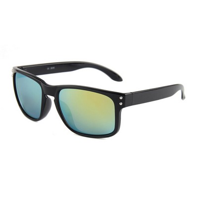 Recycled Event Sunglasses - Gold Mirror Lenses - Black Frames