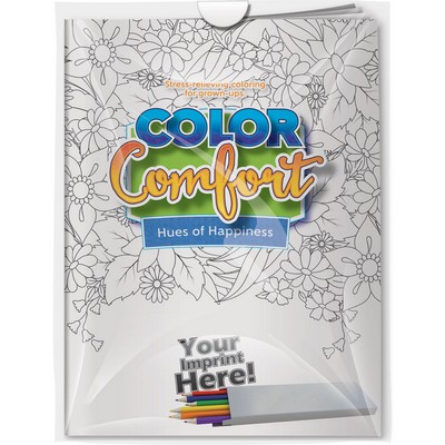 Combo Pack - "Hues of Happiness (Flowers)" Color Comfort & 6-Pack of Colored Pencil in a Poly Bag
