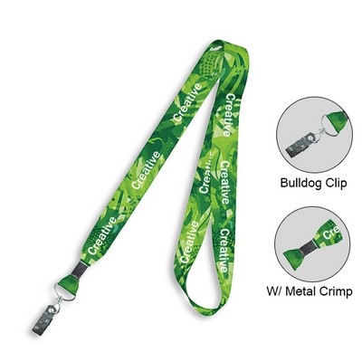 3/4" Full Color Dye-Sublimated Lanyard W/ Metal Crimp And Bulldog Clip