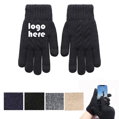 Knit Double-Layer Fleece-Lined Thickened Cold-Resistant Touchscreen Thermal Gloves