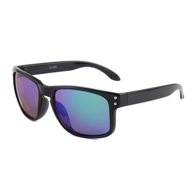Recycled Event Sunglasses - Green Mirror Lenses - Black Frames